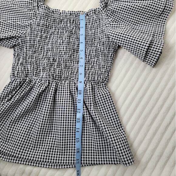 Smocked Gingham Boho Top Black & White Butterfly Sleeve Blouse Size S/M Milkmaid - Picture 7 of 10